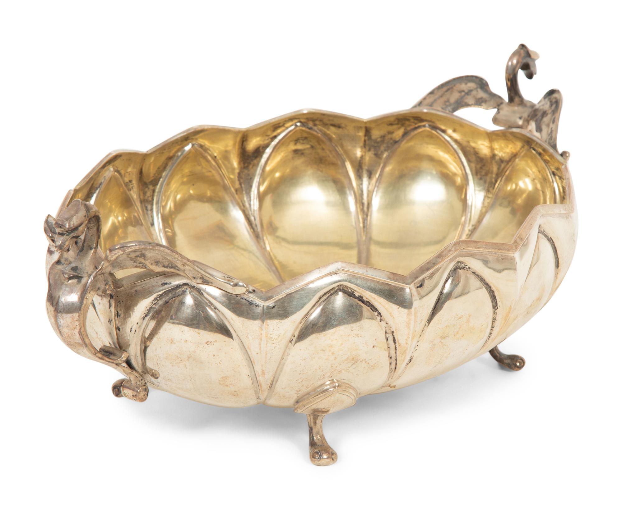 A Continental Silver Plate Bowl with Dragon-Form Handles