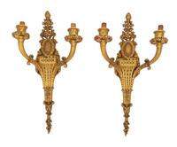 A Pair of French Neoclassical Style Two-Light Gilt Bronze Sconces