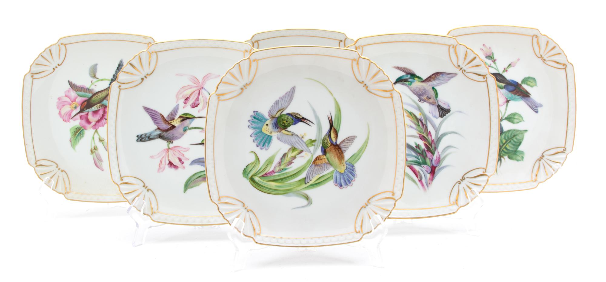 Six Hand Painted Porcelain Wall Plates Diameter 8 1/2 inches square. — 19TH CENTURY