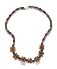 A Western Asiatic Gold and Lapis Lazuli Bead Necklace