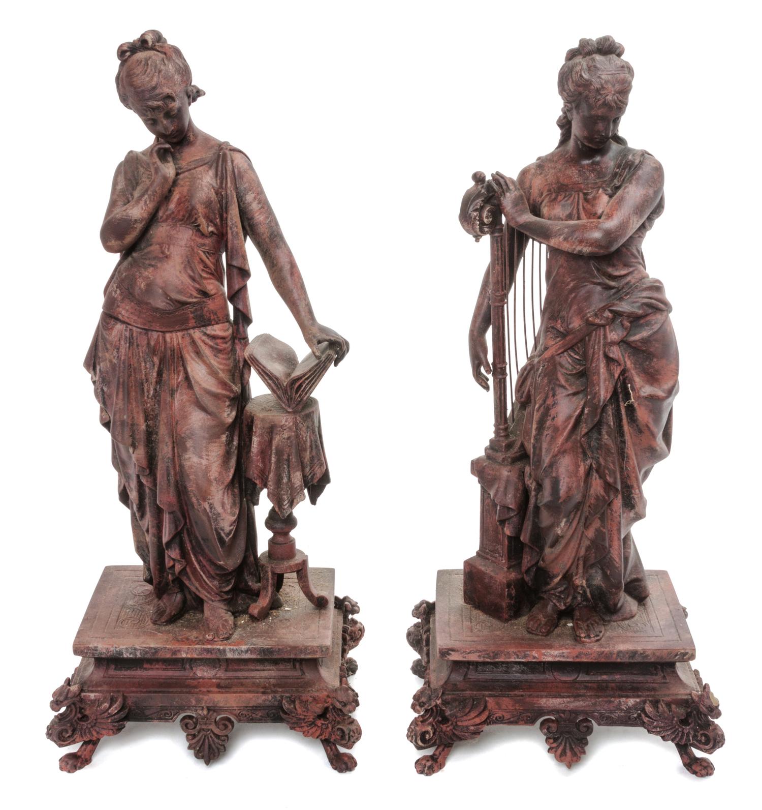 A Pair of Continental Cast Metal Figures Height 18 inches.