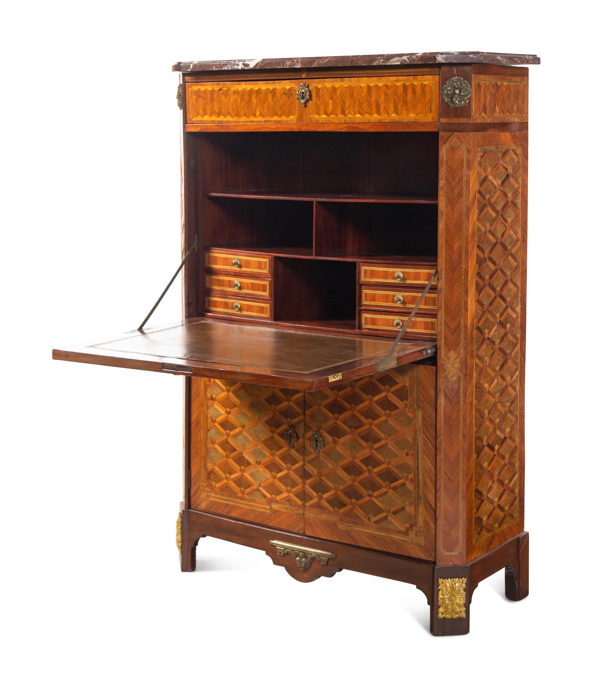 A Louis XVI Parquetry Marble-Top Secrétaire à Abattant by Jacques-Laurent Cosson (French, 1737-1812)