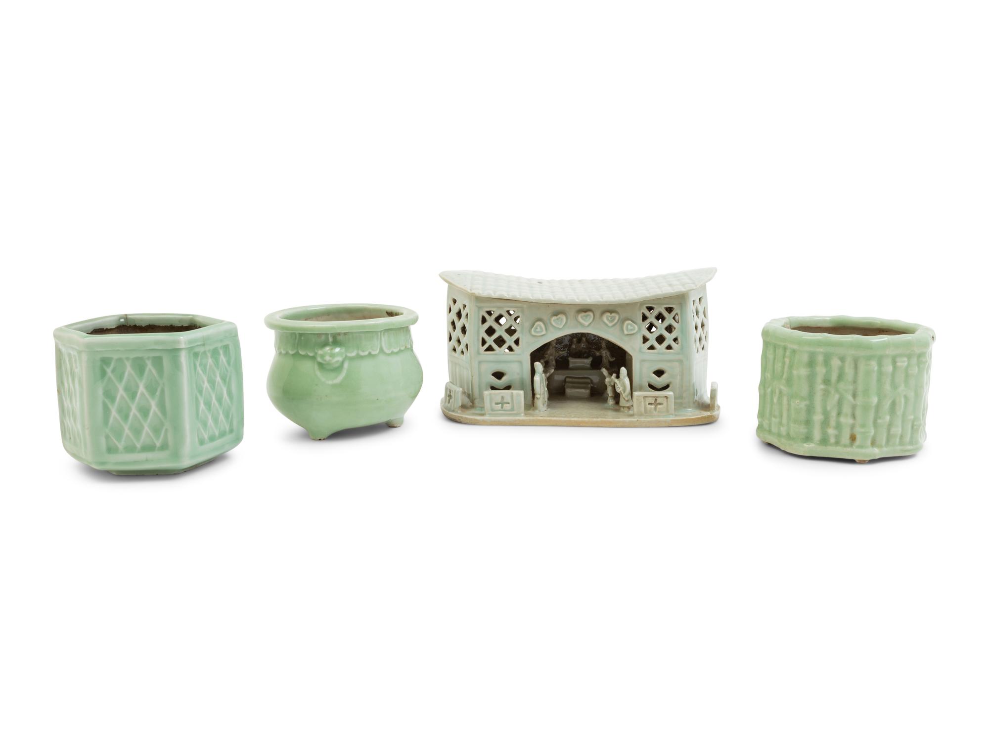 Four Chinese Celadon Glazed Articles