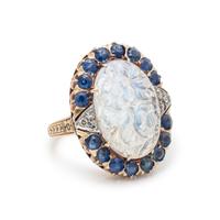 ANTIQUE, MOONSTONE, DIAMOND AND SAPPHIRE RING