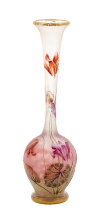 A Daum Enameled Cameo Glass Cabinet Vase Height 4 7/8 inches.