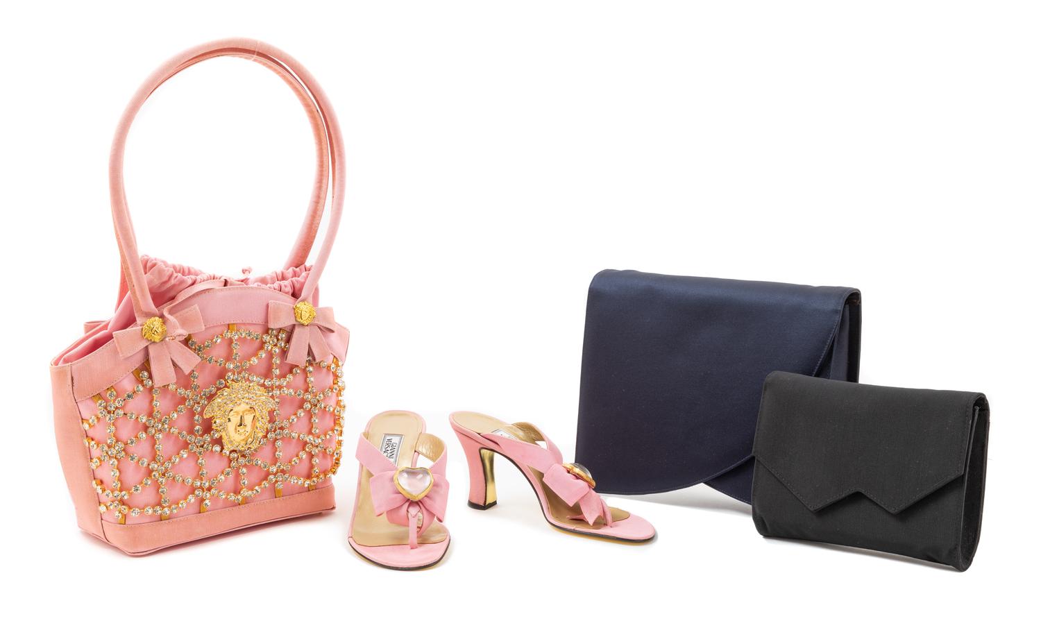 A Collection of Four Versace Accessories, 1990s Pink: 11" L x 4" W x 10" H; handle drop: 7.5"