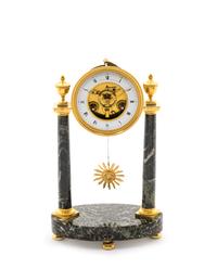 A Directoire Gilt Bronze and Marble Mantel Clock