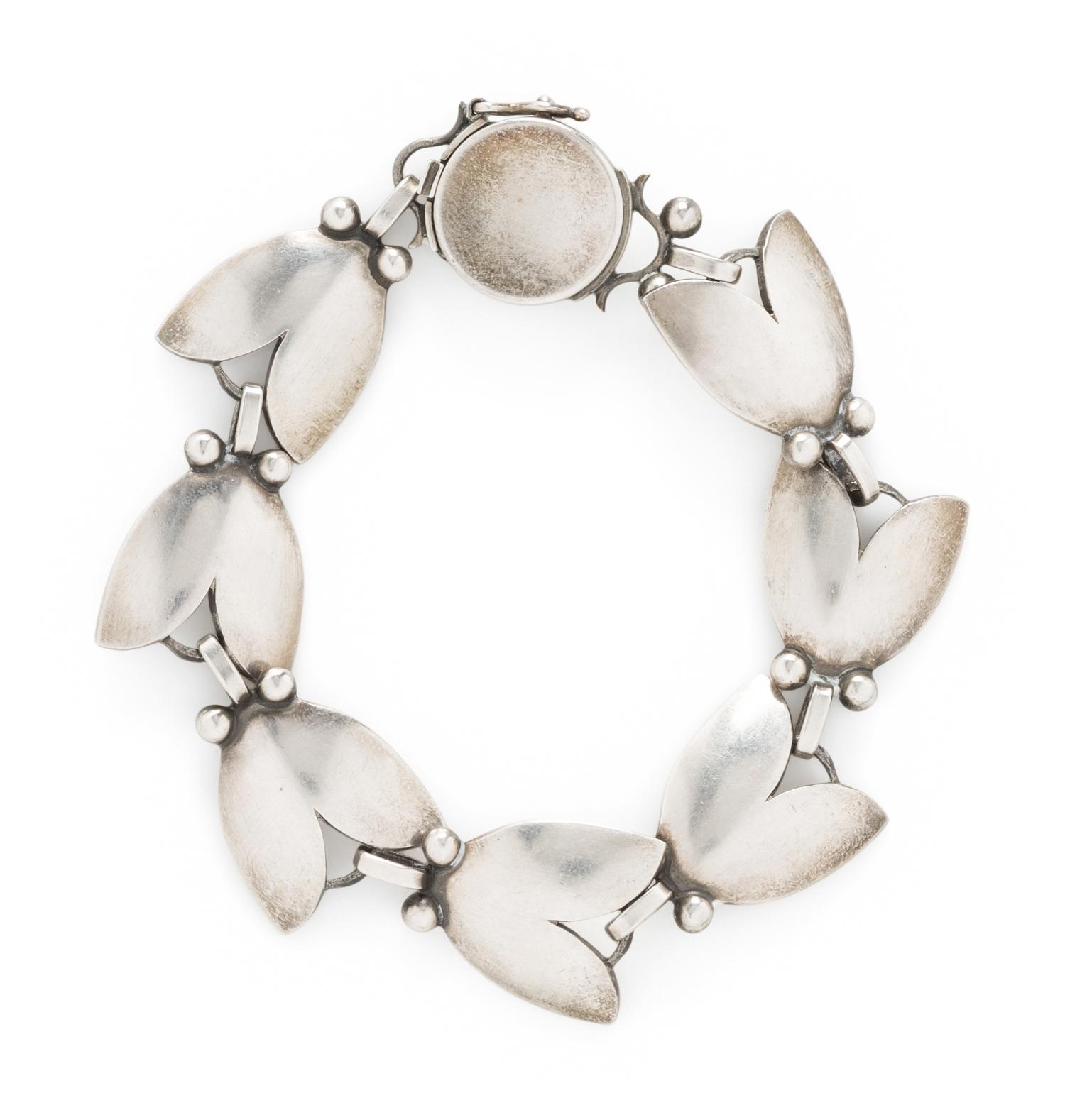 GEORG JENSEN, STERLING SILVER TULIP NECKLACE AND BRACELET