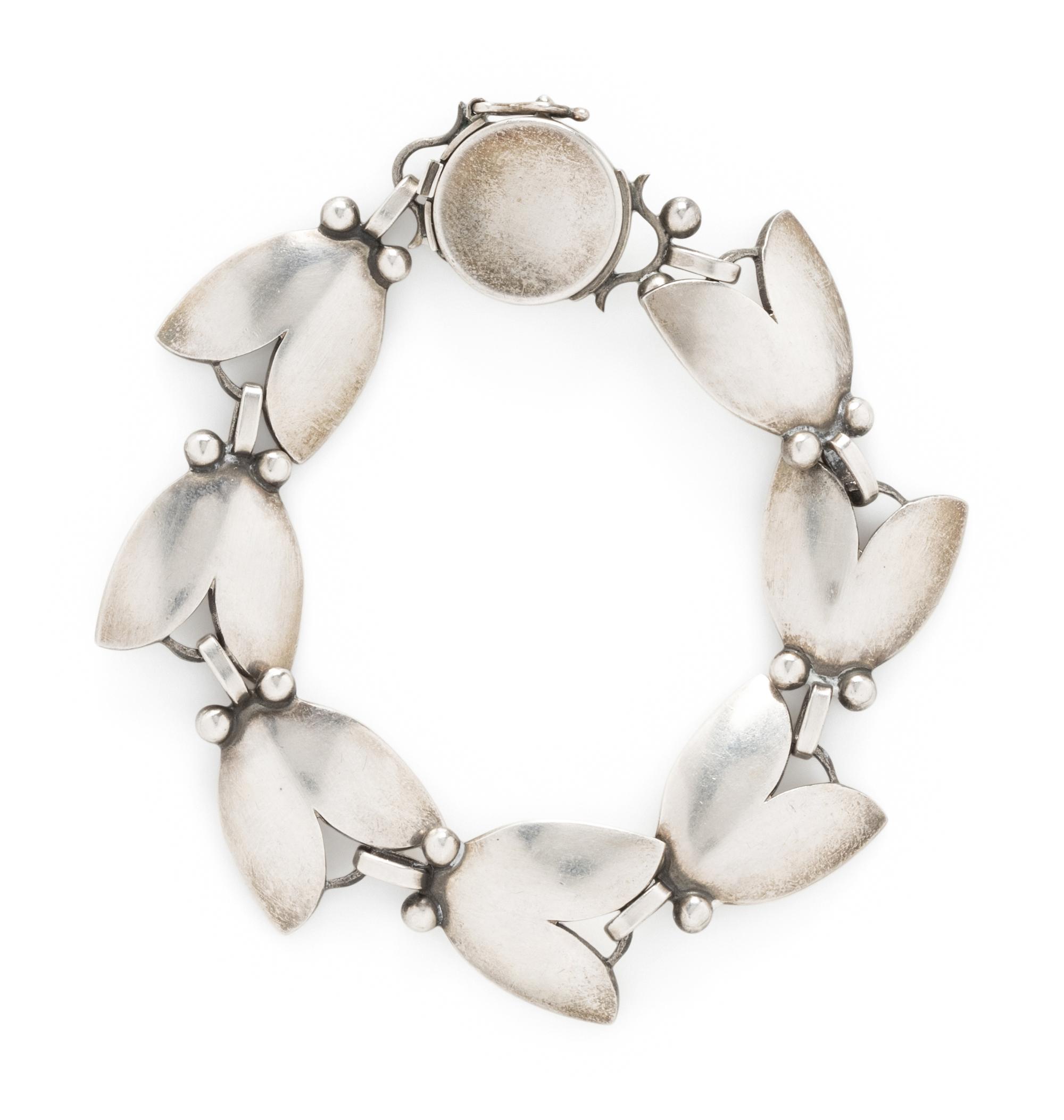 GEORG JENSEN, STERLING SILVER TULIP NECKLACE AND BRACELET