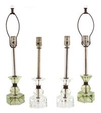Two Pairs of Etched Lucite Columnar-form Table Lamps Height 16 inches. — 20TH CENTURY