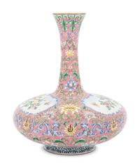 A Pink Ground Canton Enamel Bottle Vase, Biqiping
