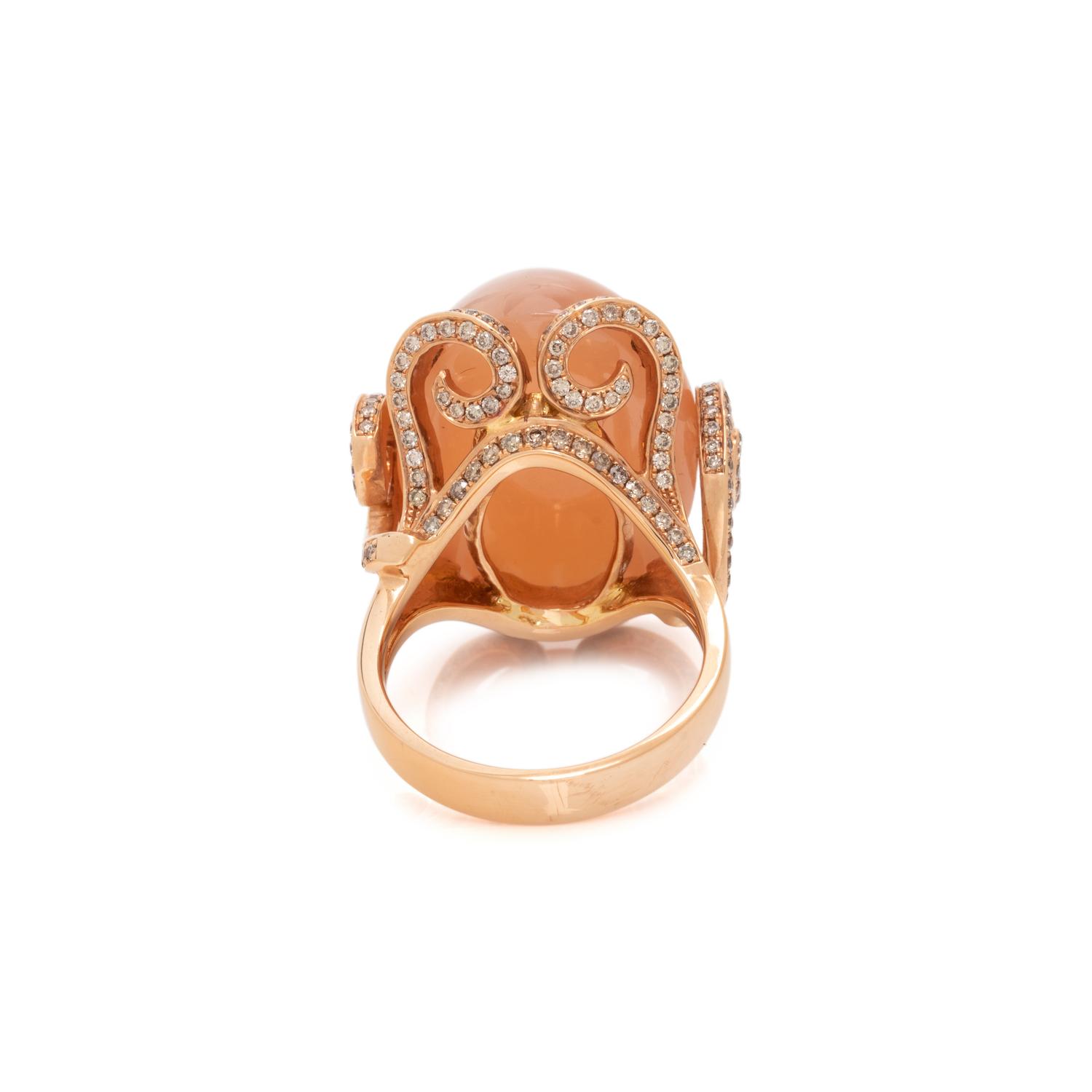 ROSE GOLD, ORANGE MOONSTONE AND DIAMOND RING
