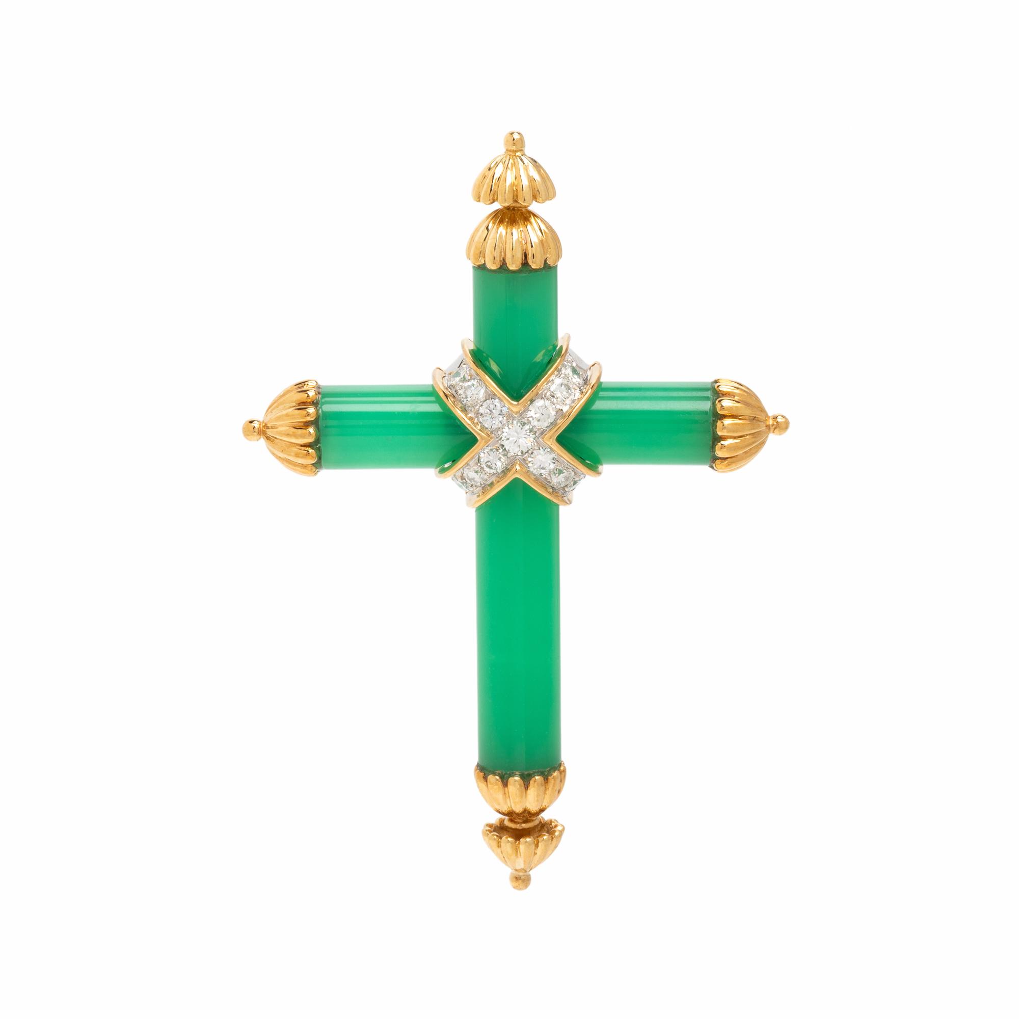 Tiffany & Co., Chalcedony, Diamond, and Yellow Gold Cross Pendant