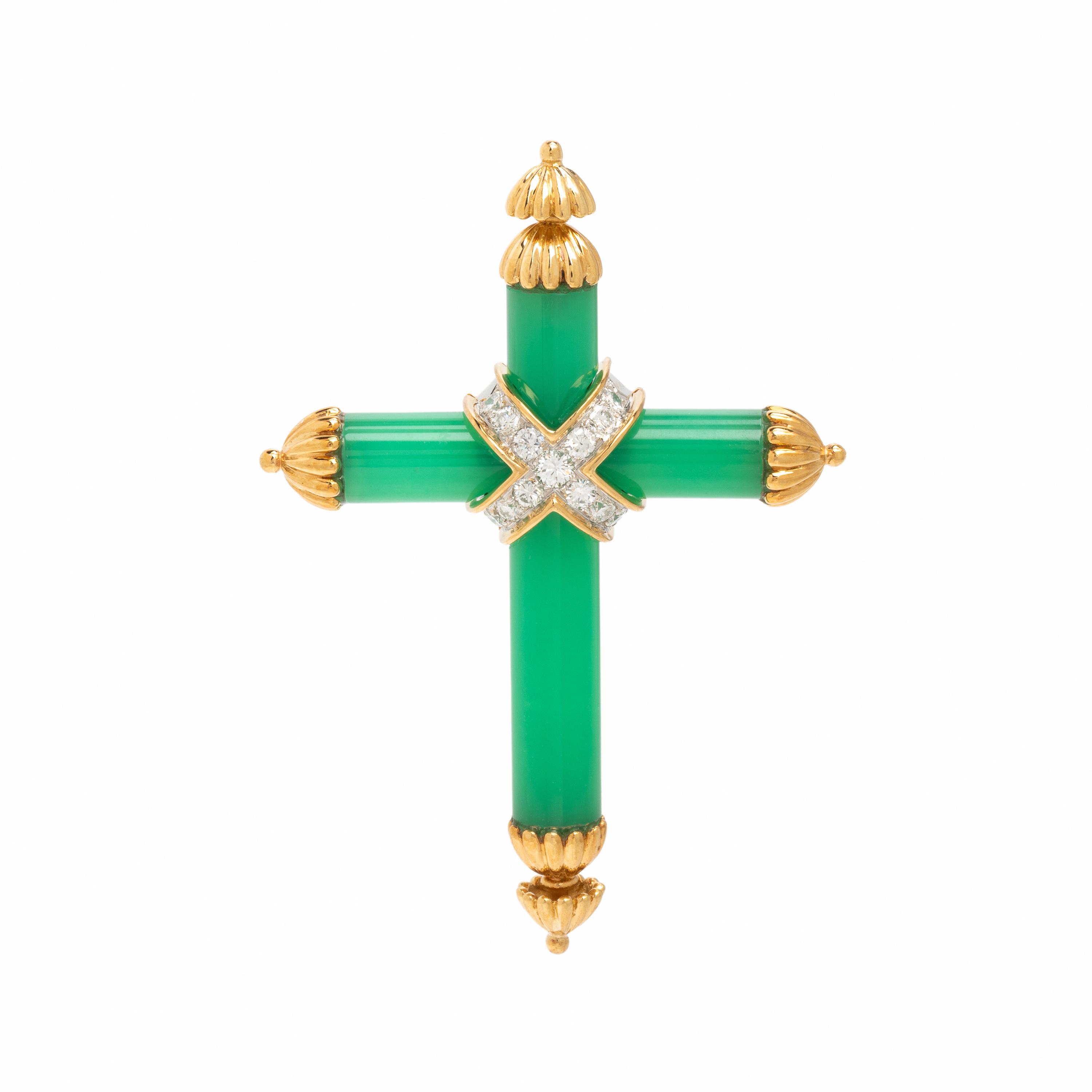Tiffany & Co., Chalcedony, Diamond, and Yellow Gold Cross Pendant