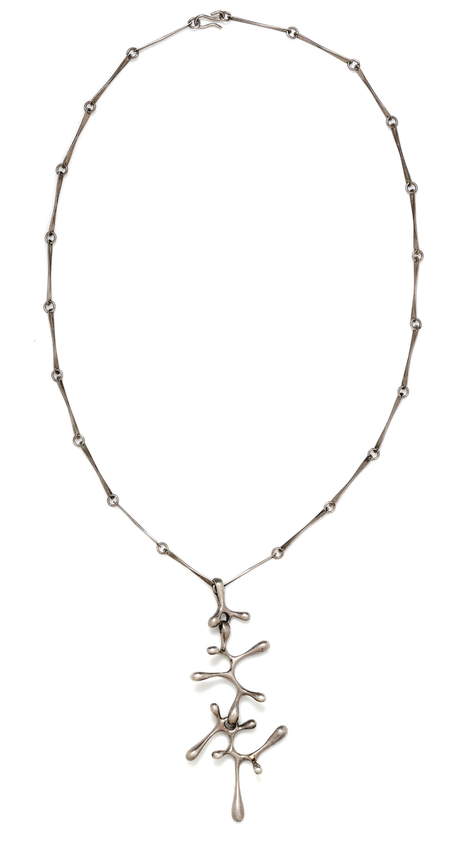 A Modernist Brutalist Sterling Silver Articulated Pendant, 19.40 dwts.