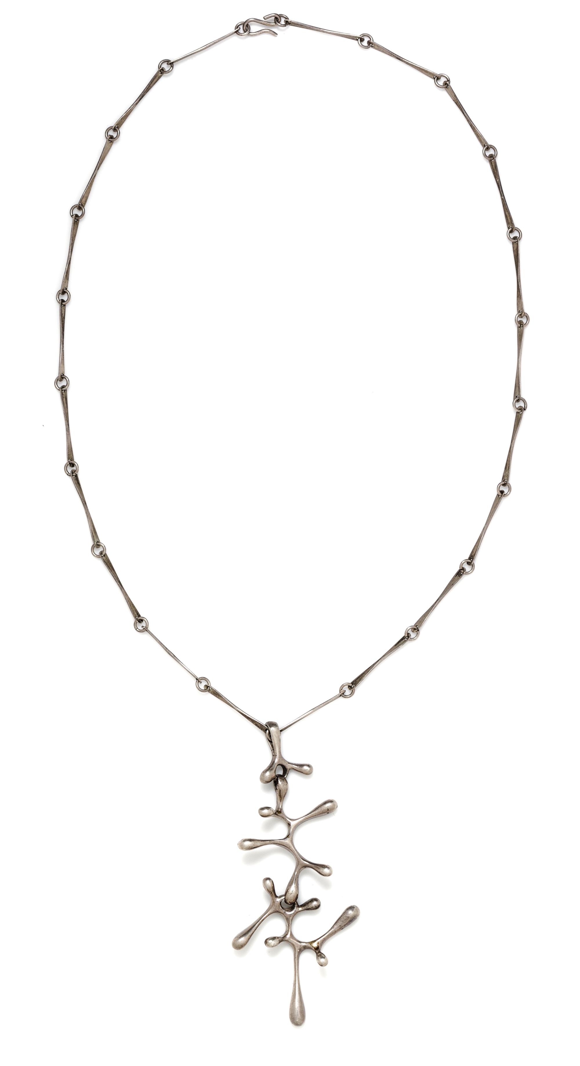 A Modernist Brutalist Sterling Silver Articulated Pendant, 19.40 dwts.