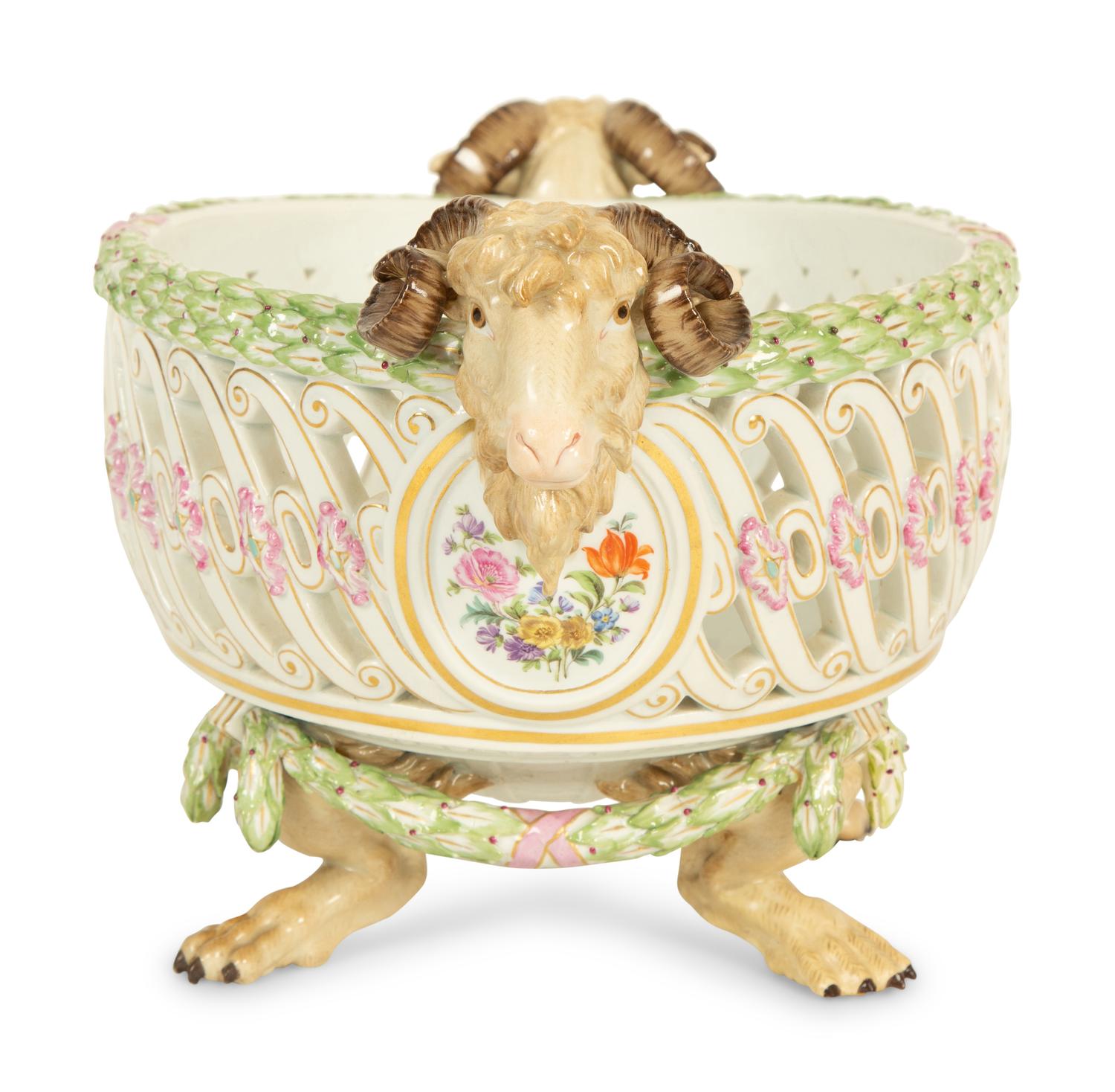 A Meissen Porcelain Footed Center Basket — 19th Century