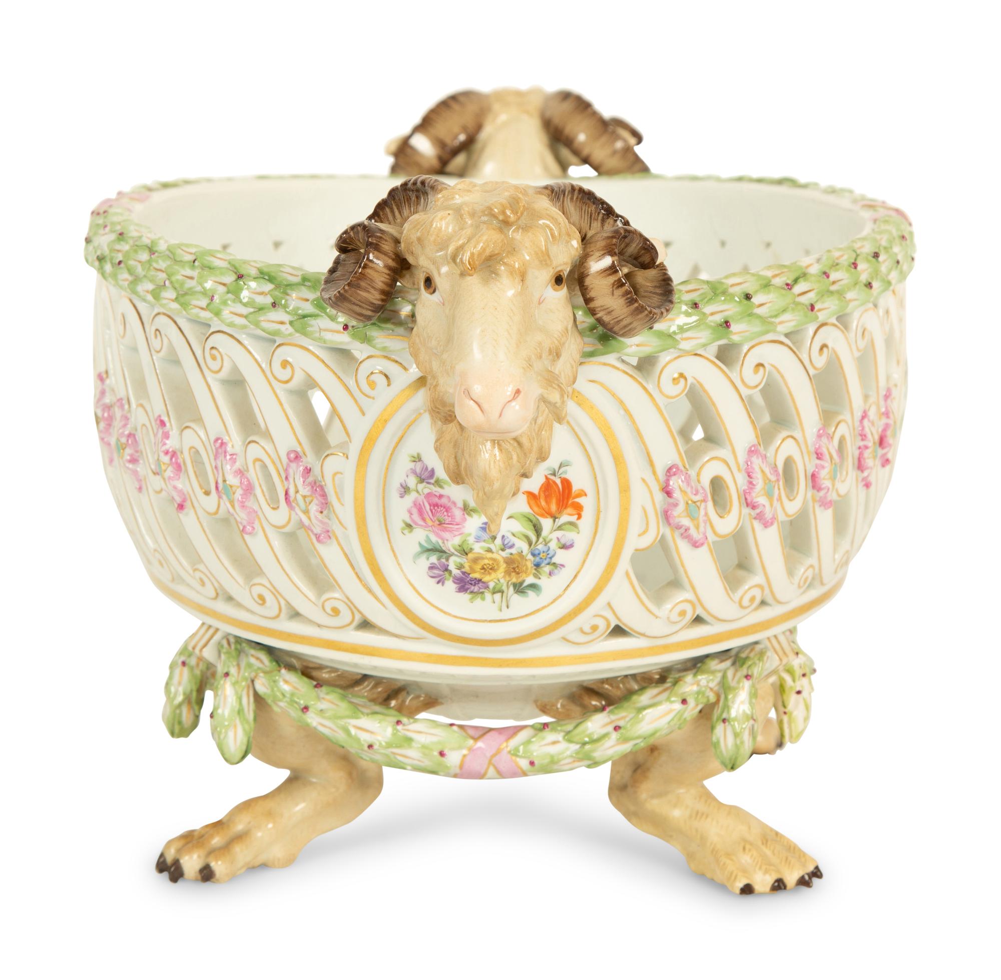 A Meissen Porcelain Footed Center Basket — 19th Century