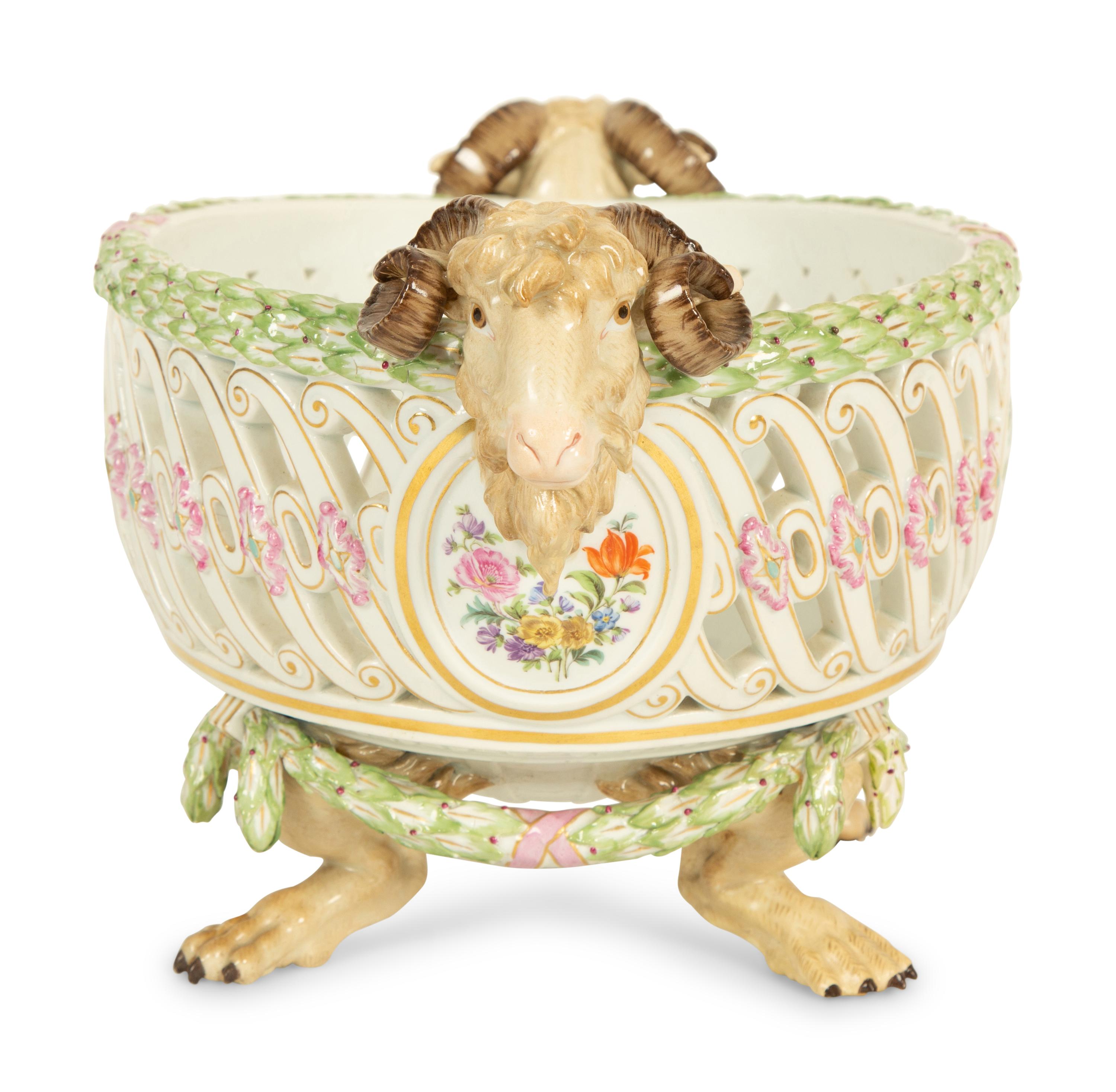 A Meissen Porcelain Footed Center Basket — 19th Century