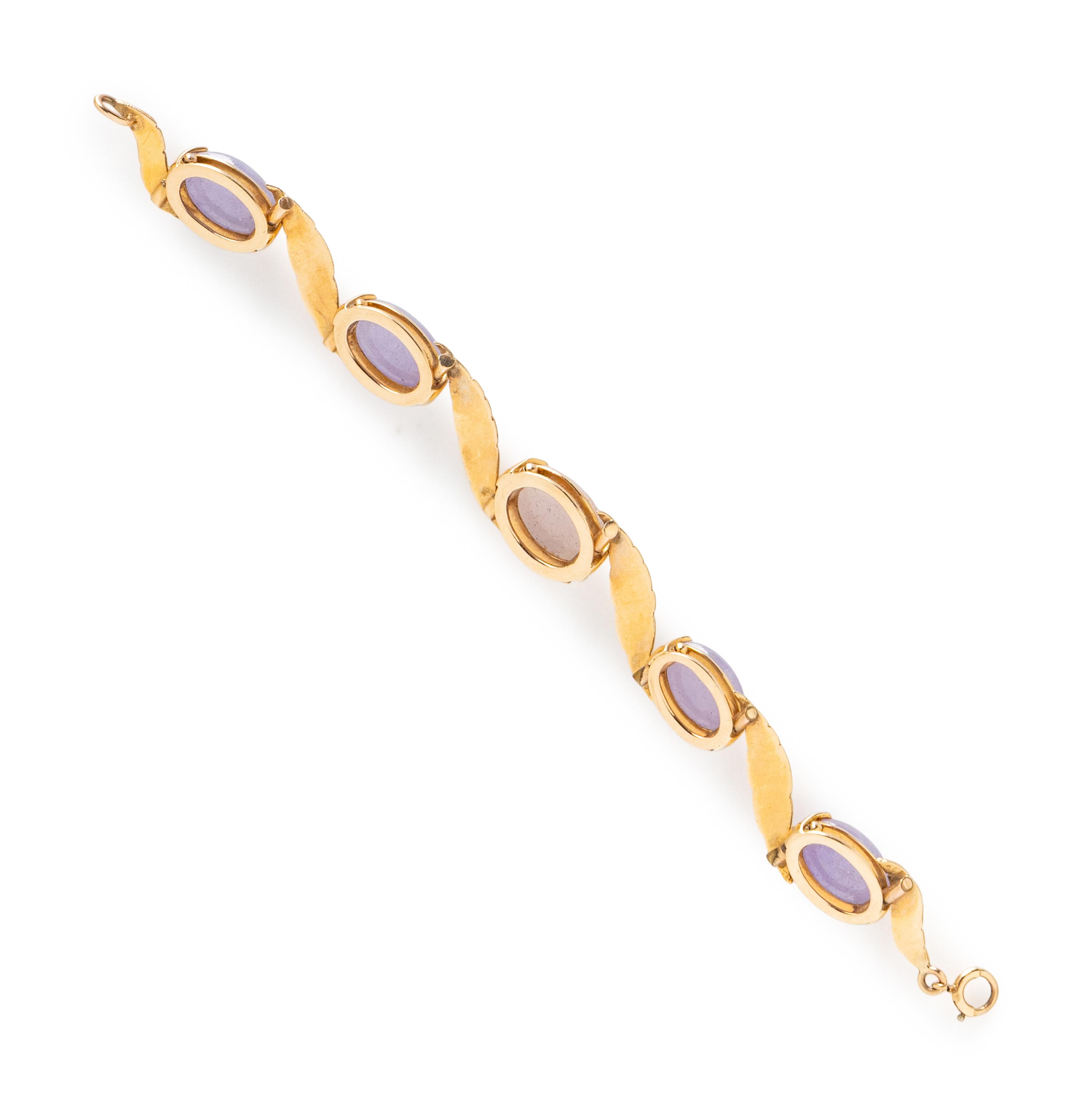 LAVENDER JADE AND YELLOW GOLD EARRINGS AND BRACELET