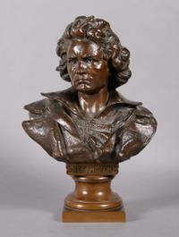 A Bronze Bust of Beethoven, Height 14 3/4 inches.