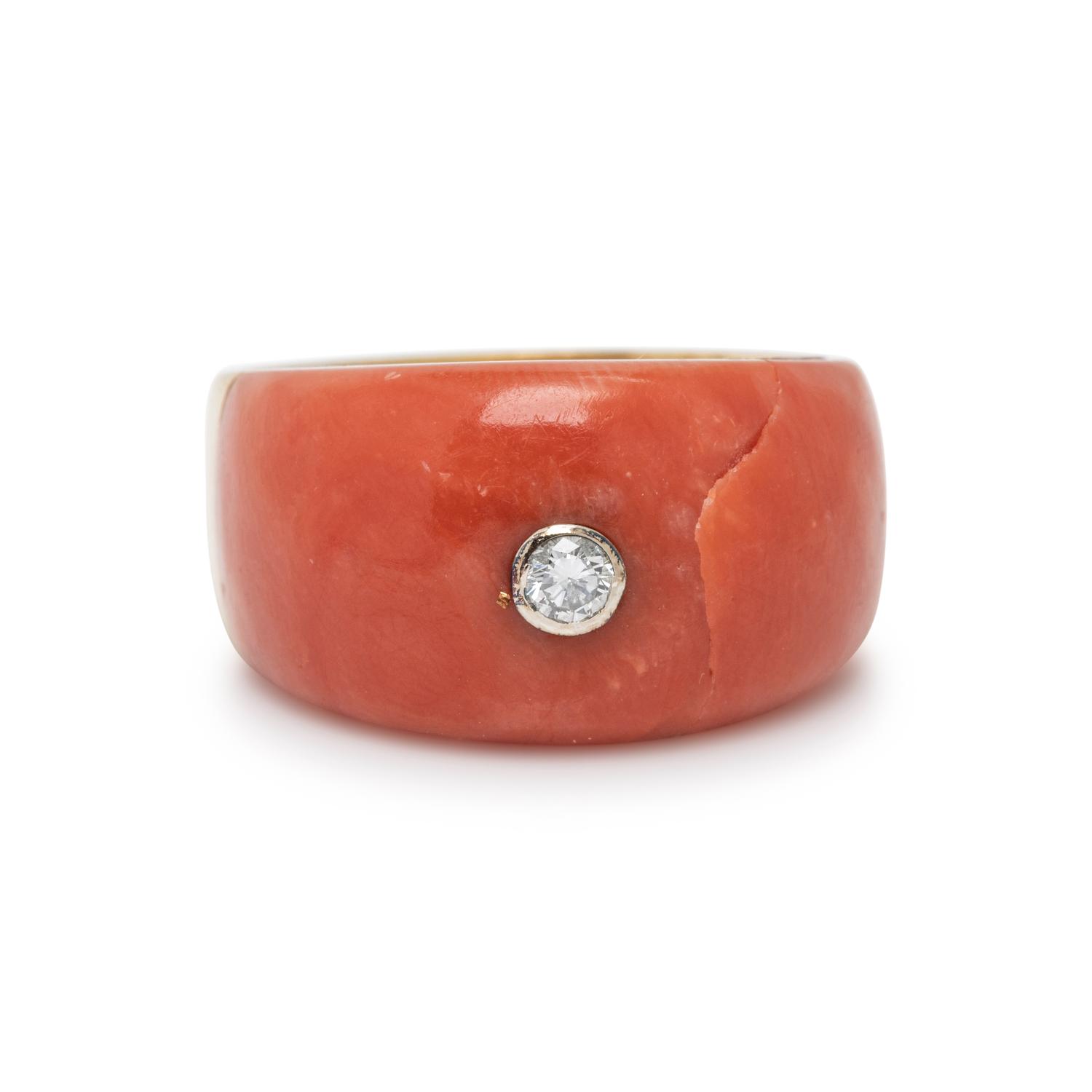 CORAL AND DIAMOND RING