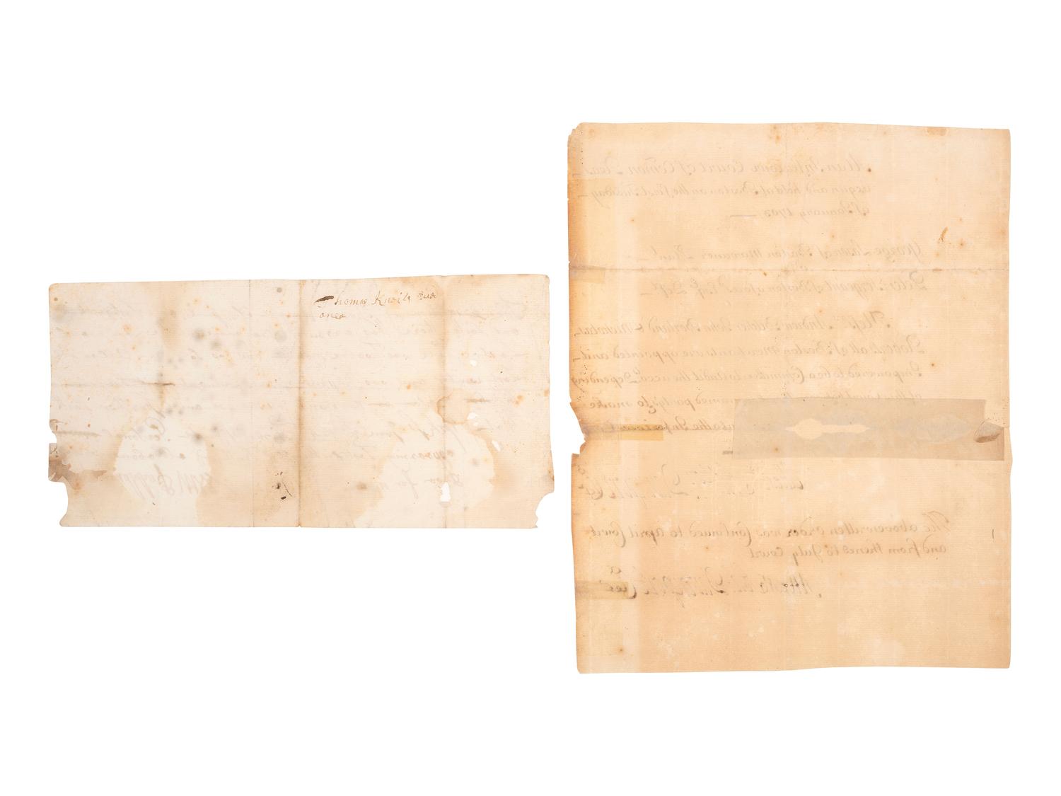 [COLONIAL AMERICA]. A group of 2 documents signed by prominent colonial figures.