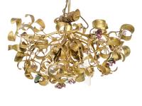 A Gilt Metal and Porcelain Three-Light Chandelier