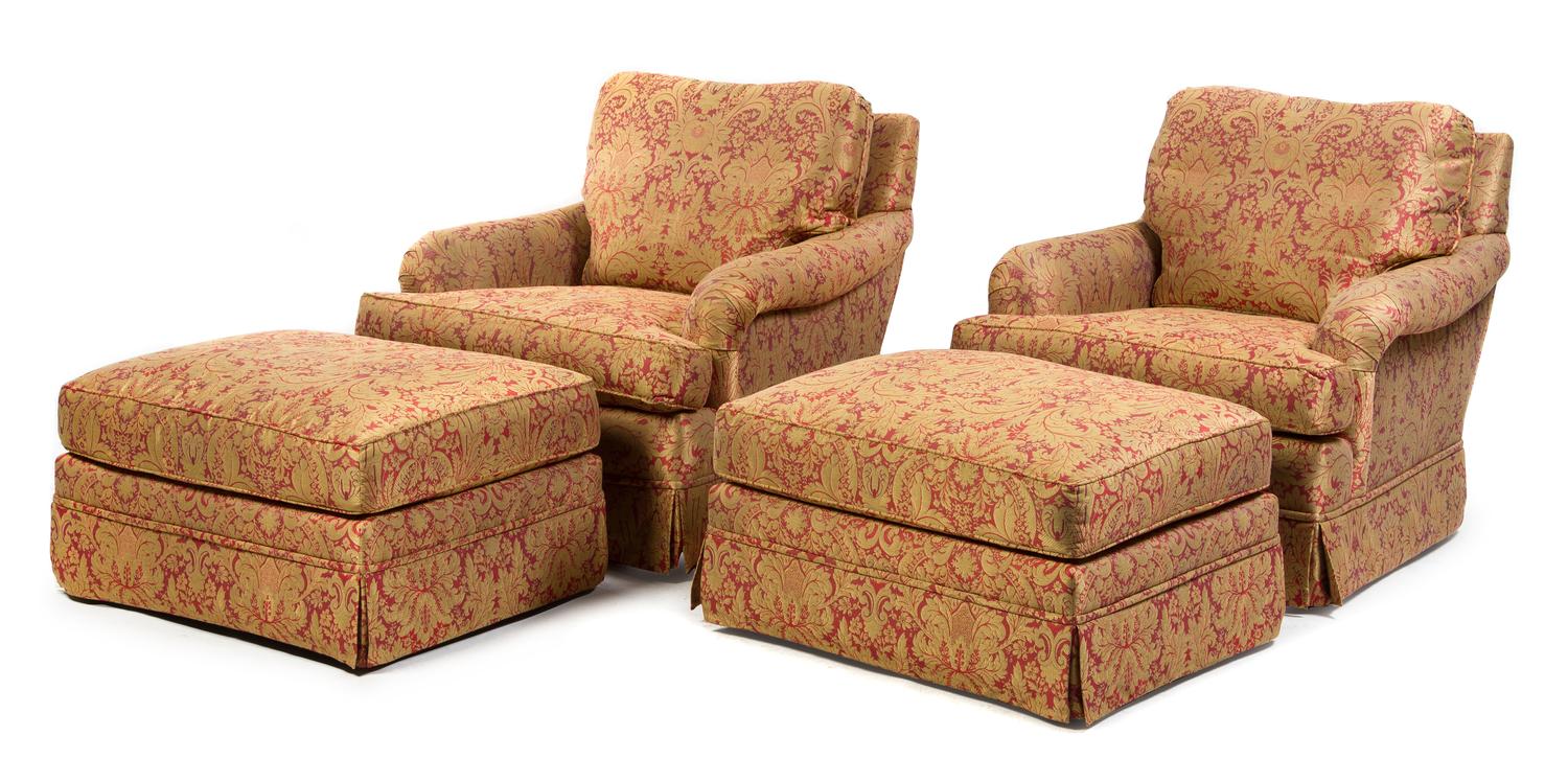 A Group of Upholstered Furniture Height of armchairs 36 inches.
