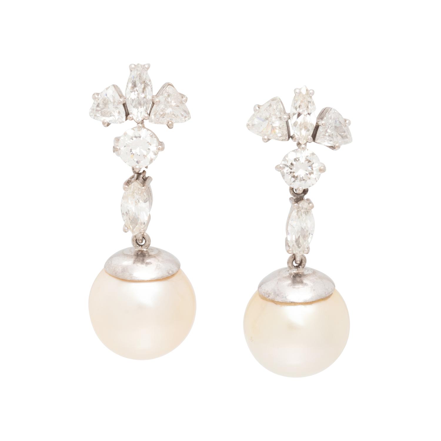 DIAMOND AND CULTURED SOUTH SEA PEARL EARCLIPS
