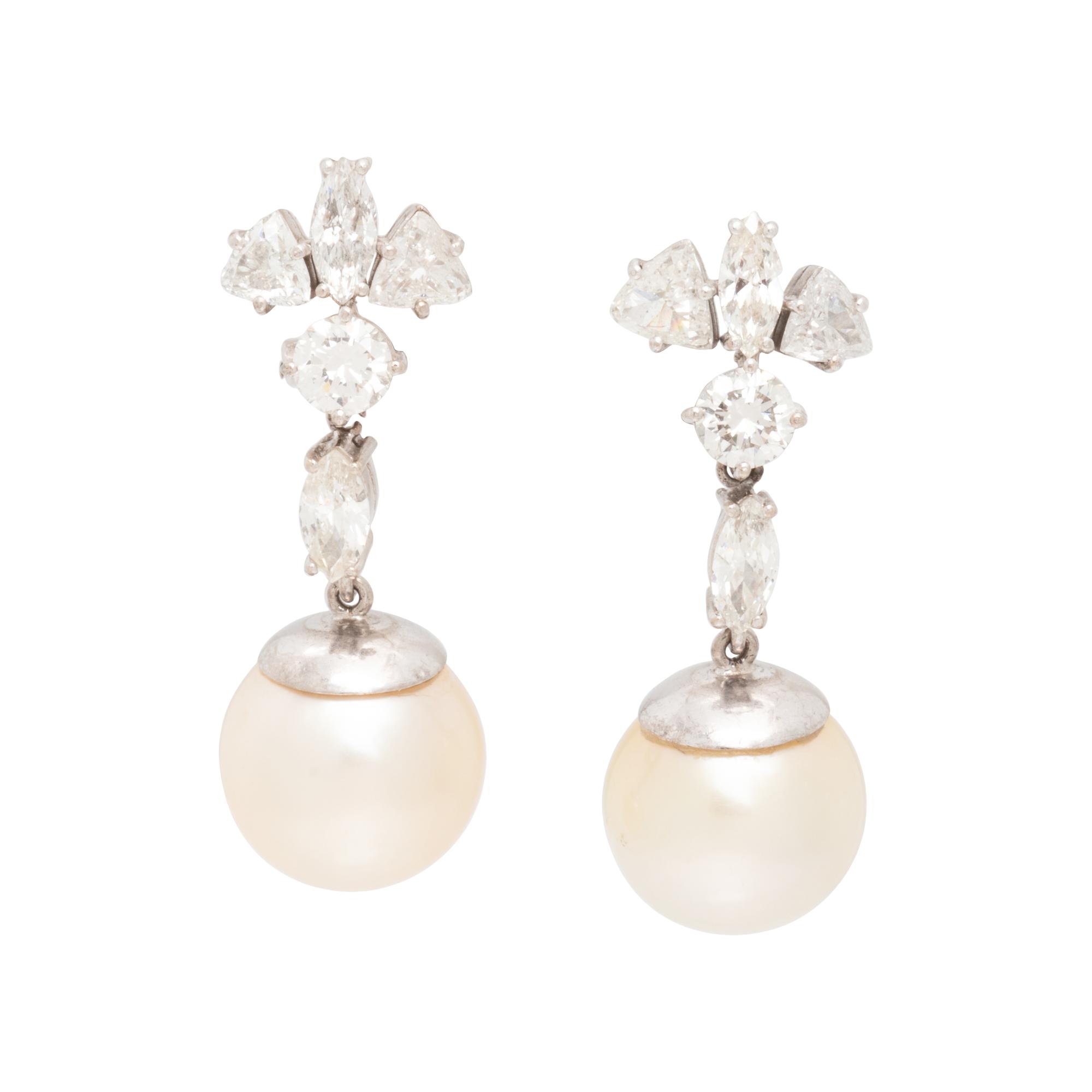 DIAMOND AND CULTURED SOUTH SEA PEARL EARCLIPS