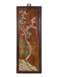 A Set of Four Chinese Export Cloisonné Inset Wood Wall Panels