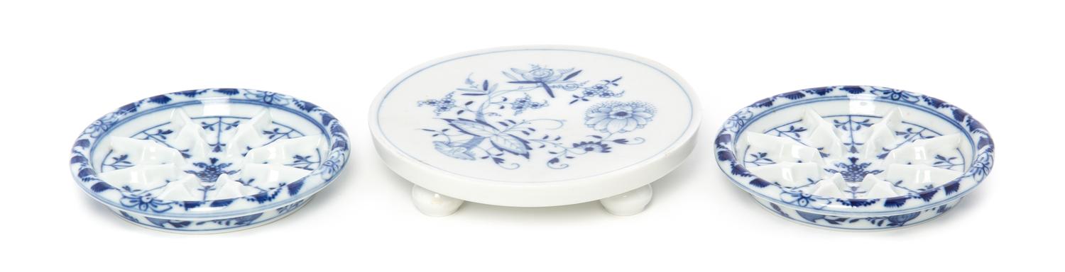 Three Meissen Porcelain Articles, Diameter of first 5 inches.