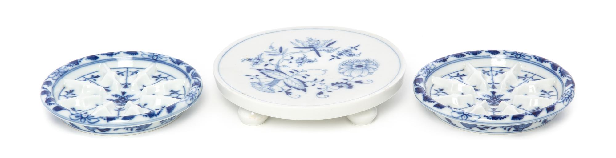 Three Meissen Porcelain Articles, Diameter of first 5 inches.