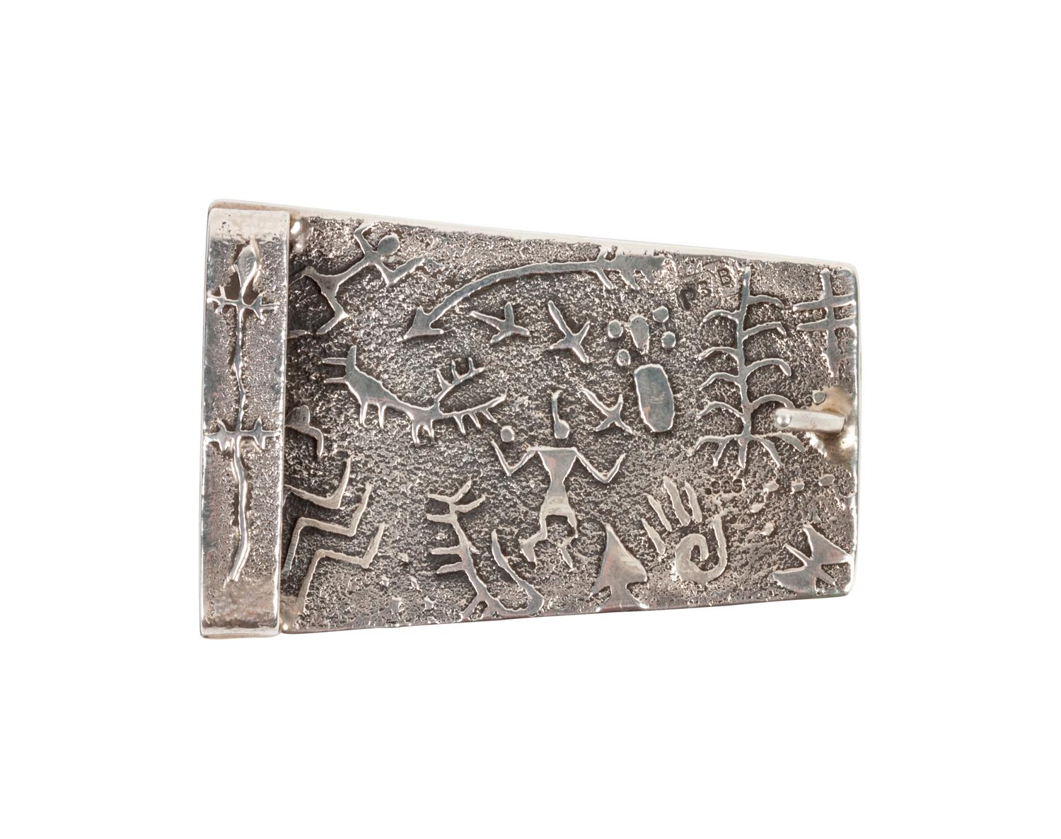 Sterling Silver Tufa Cast Belt Buckle, with Turquoise, Coral, and Lapis Channel Inlay