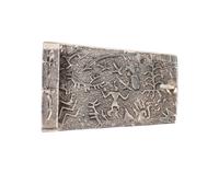 Sterling Silver Tufa Cast Belt Buckle, with Turquoise, Coral, and Lapis Channel Inlay