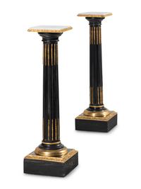 A Pair of Gilt Metal Mounted Marble-Top Pedestals