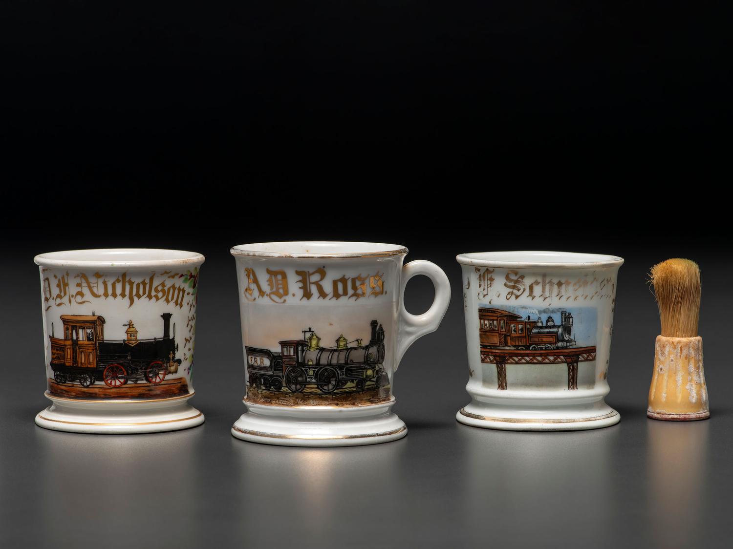 Three Railroad Worker's Porcelain Occupational Shaving Mugs