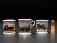 Three Railroad Worker's Porcelain Occupational Shaving Mugs