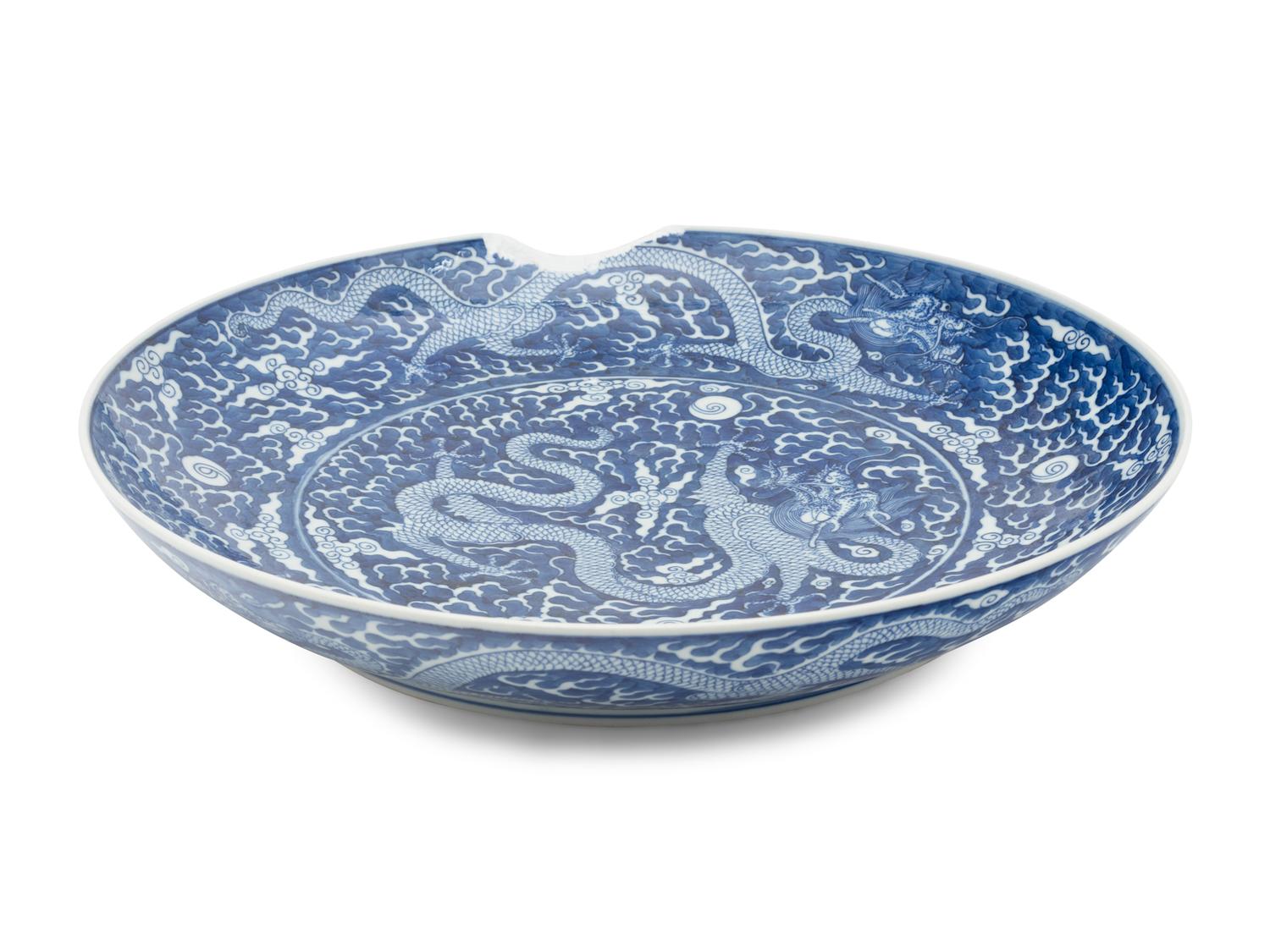 A Large Reverse-Decorated Blue and White Porcelain Charger