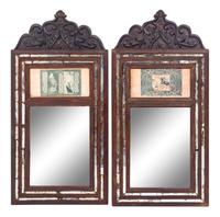 A Pair of Persian Carved Walnut Mirrors
