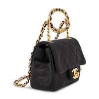 Chanel, Mini Logo Handle Flap Bag in Black Satin