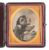 [EARLY PHOTOGRAPHY]. Sixth plate daguerreotype of mother and child posed affectionately.