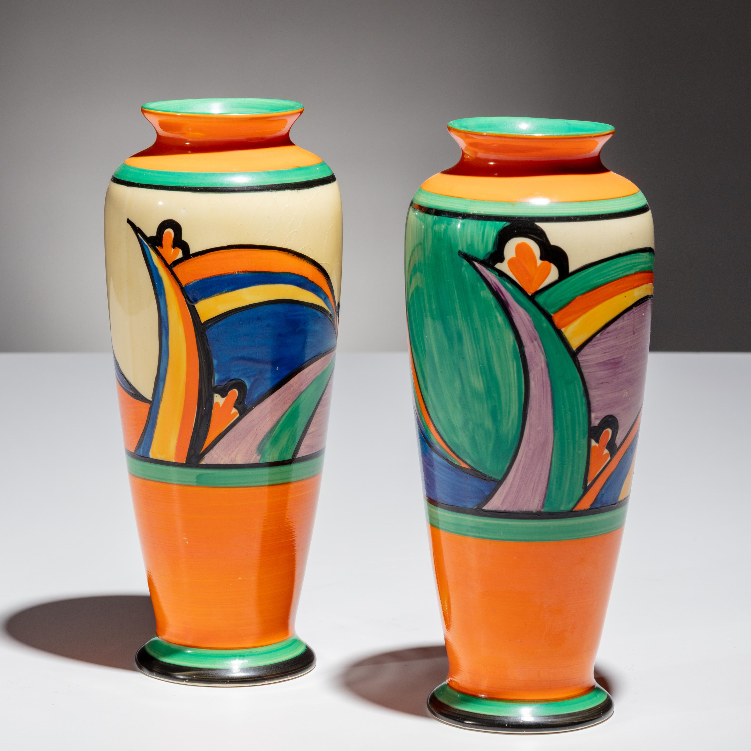 Clarice Cliff (English, 1899–1972) — Two Comet pattern Vases