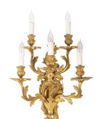 A Pair of Louis XV Style Gilt Metal Five-Light Sconces