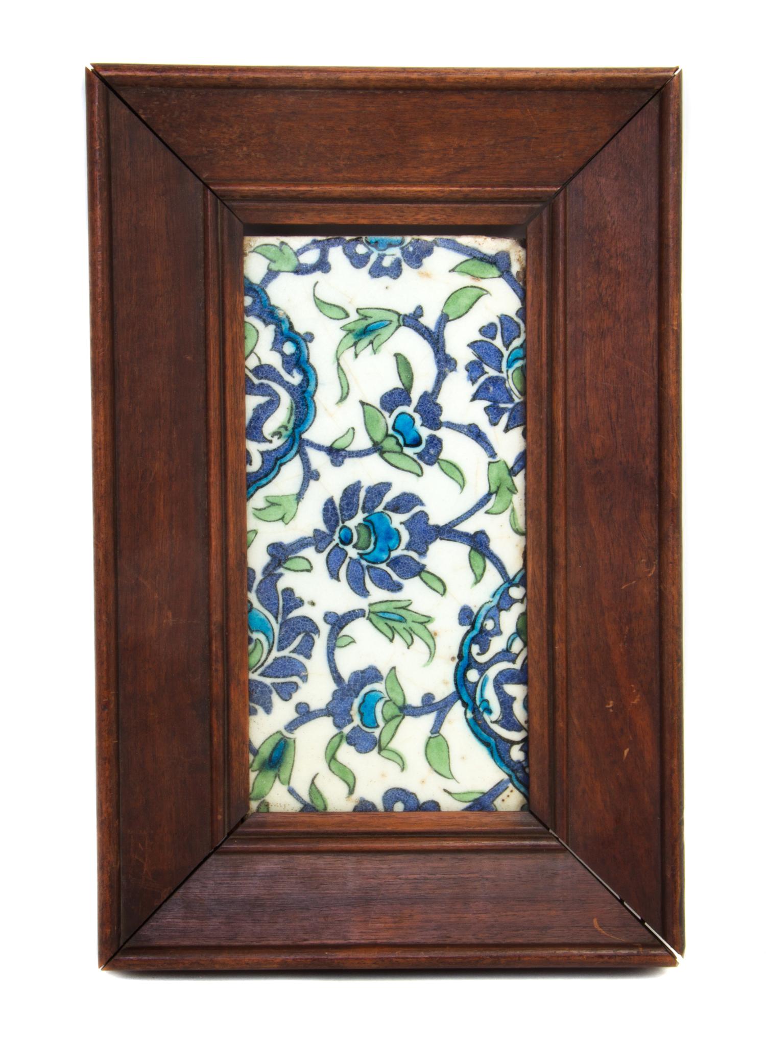 A Middle Eastern Glazed Ceramic Tile Height 4 1/4 x width 8 3/4 inches. — 18TH/19TH CENTURY