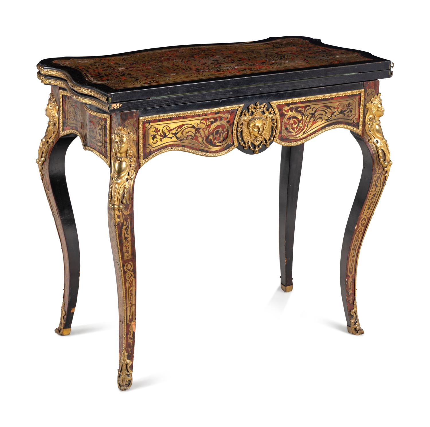 A Napoleon III Boulle Marquetry Flip-Top Table