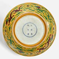 A large Chinese yellow-ground “Dragons” charger