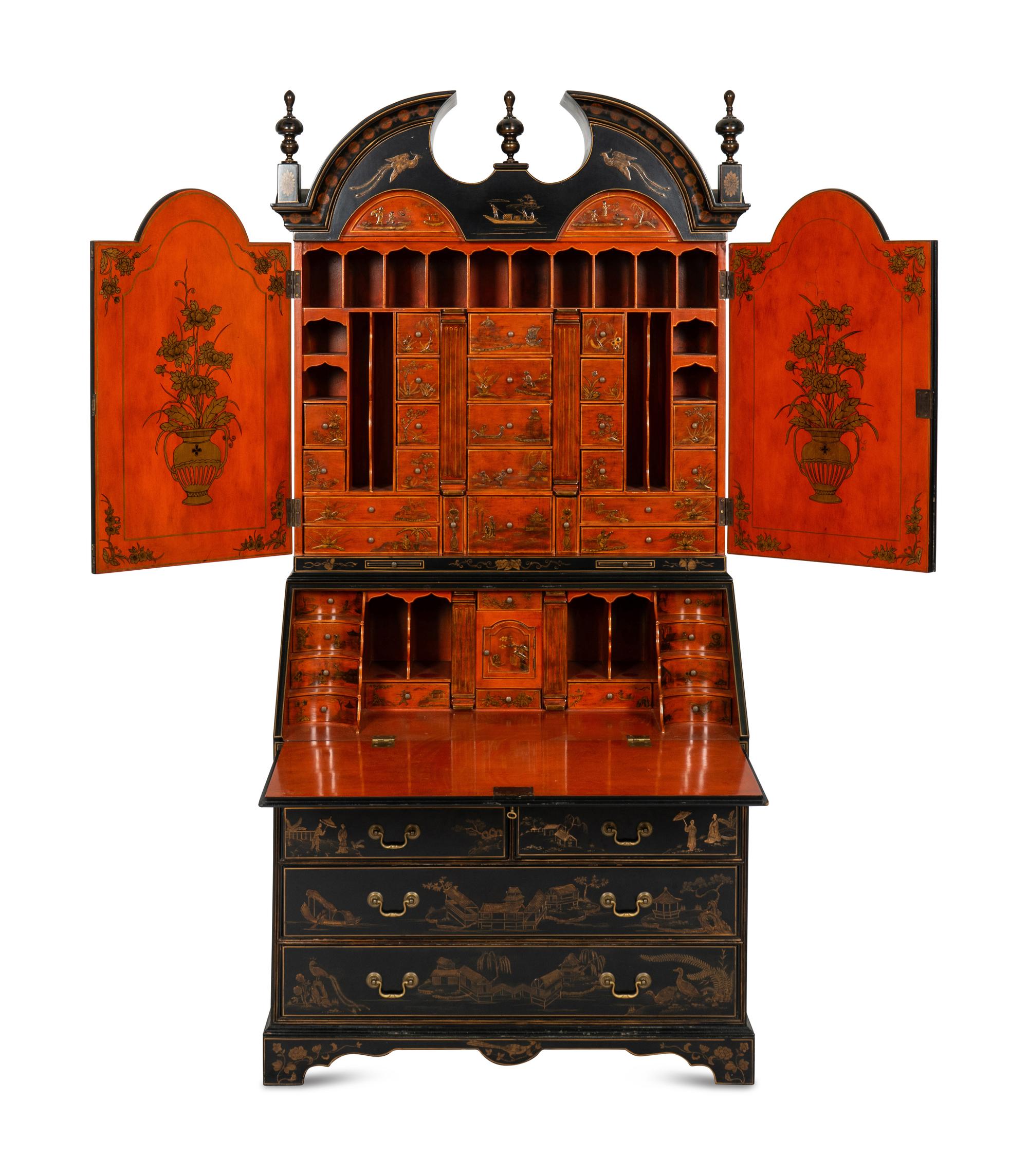 A George II Style Black and Gilt-Japanned Bureau Cabinet
