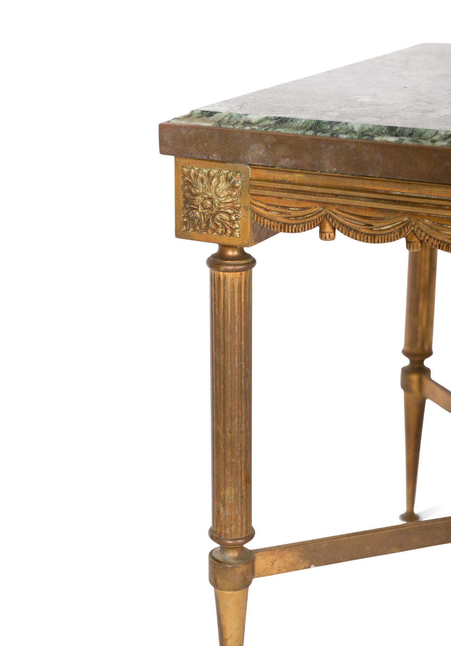A Pair of French Gilt Metal Side Tables with Verde Marble Tops